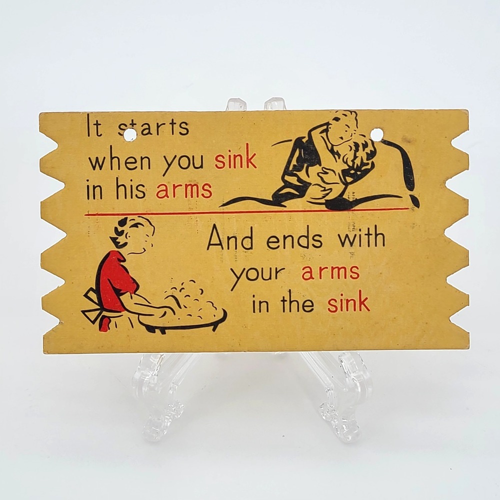 VTG Komic Kard Postcard Sign Marriage Humor Sink Arms Japan Unused